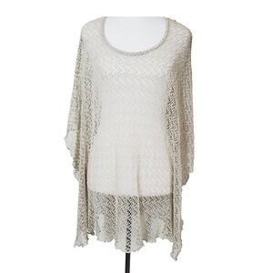 Marilu Made In Italy‎ Womens Large Open Knit Poncho Crochet Bohemian Layering